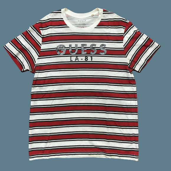 Guess Shirts Guess Los Angeles Striped Red White Black Slim Fit